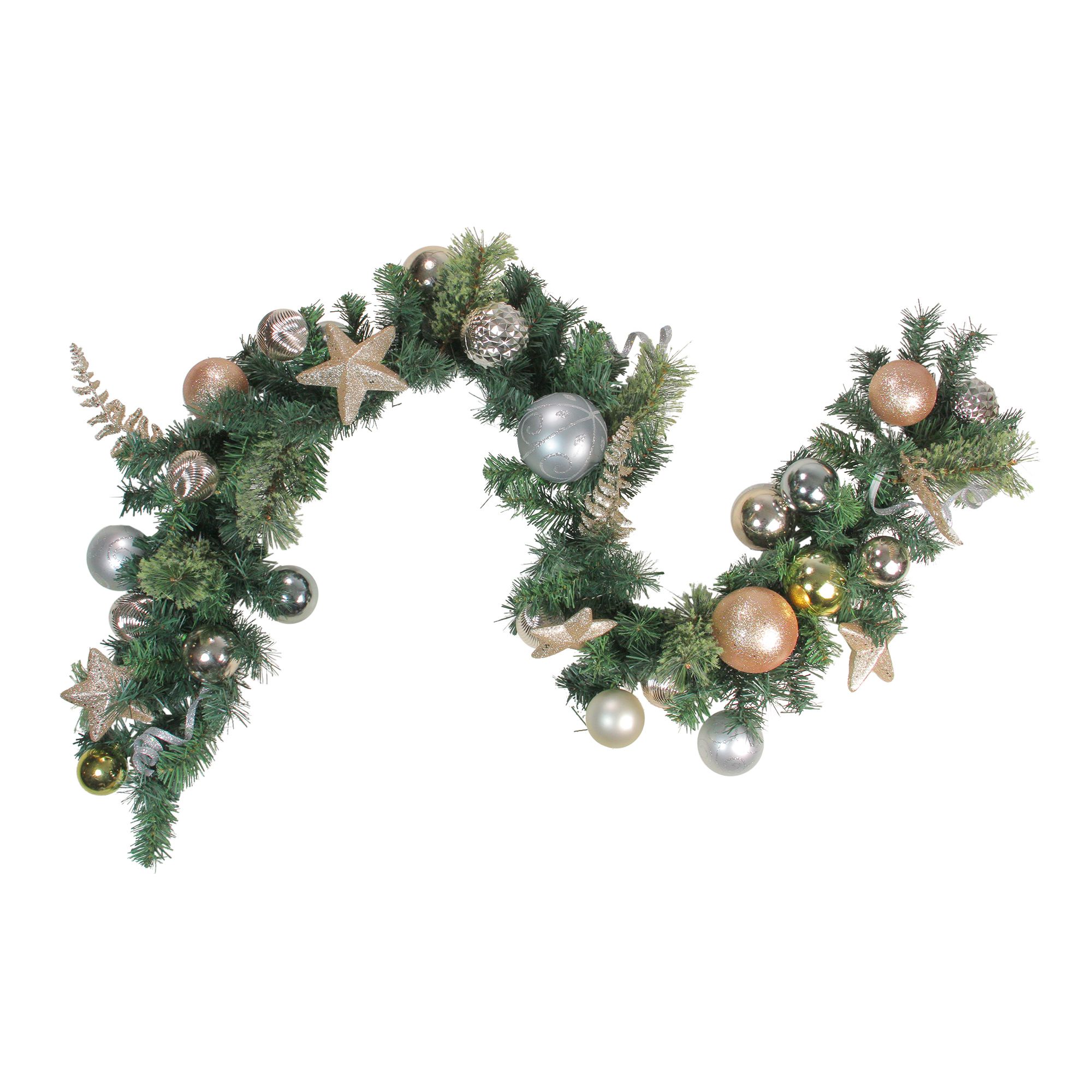 Northlight 6' x 12&quot; Green and Gold Leaves Ornaments with Stars Artificial Christmas Garland - Unlit