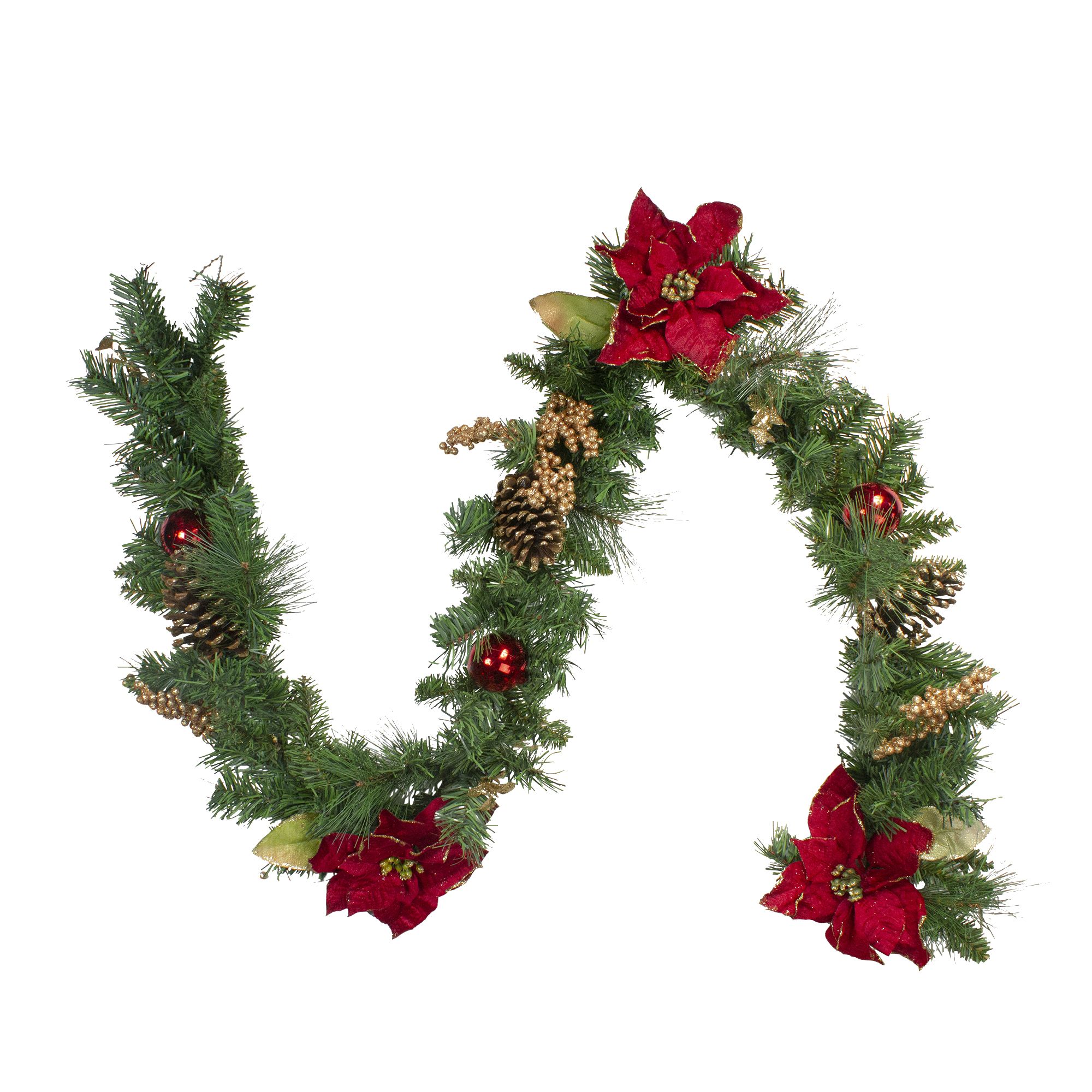 Northlight 6' x 10&quot; Pine and Poinsettias Artificial Christmas Garland - Unlit