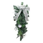 Northlight 32&quot; White Bow and Pine Cone Artificial Christmas Teardrop Swag - Unlit