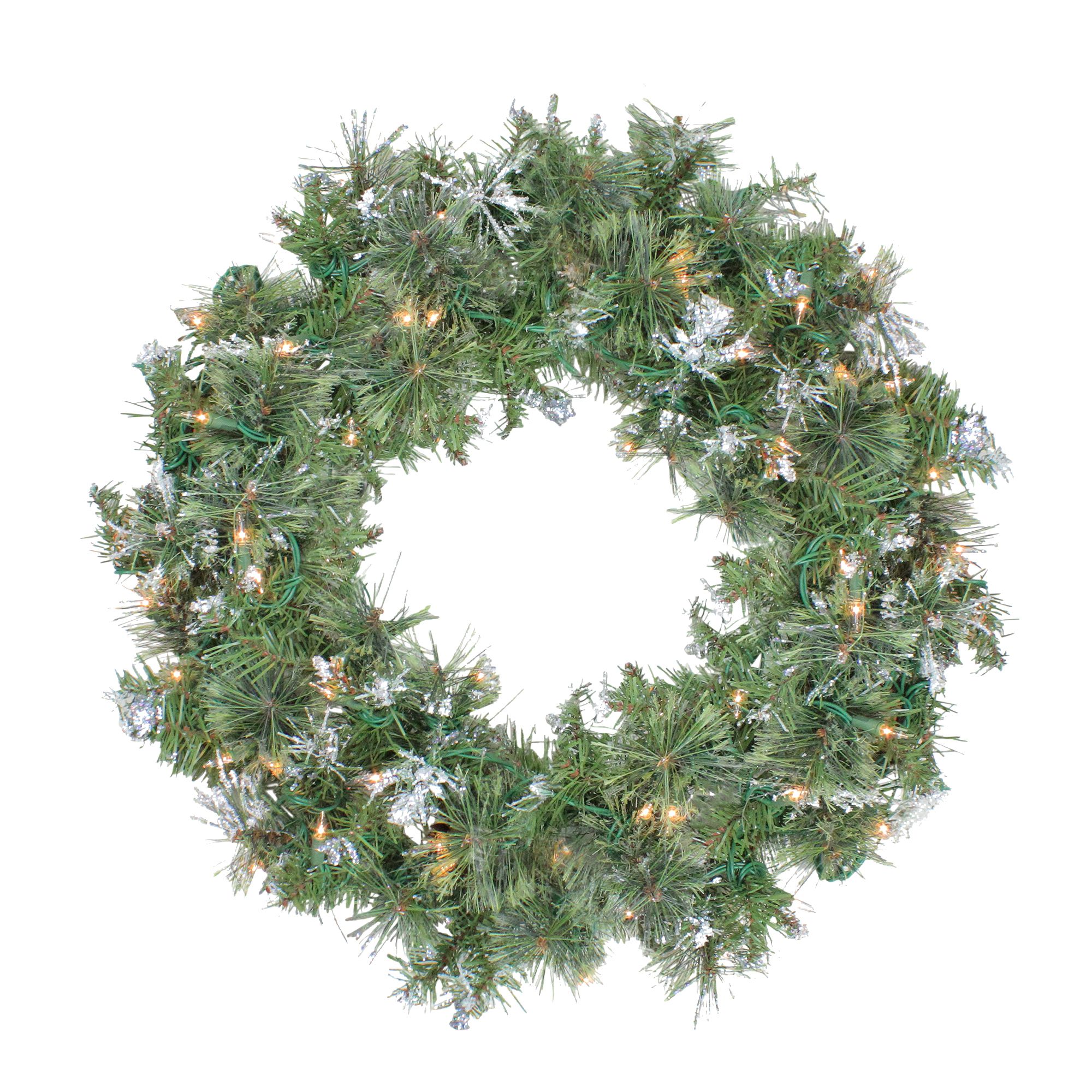 Northlight 24&quot; Pre-Lit Snow Mountain Pine Artificial Christmas Wreath - Clear Lights
