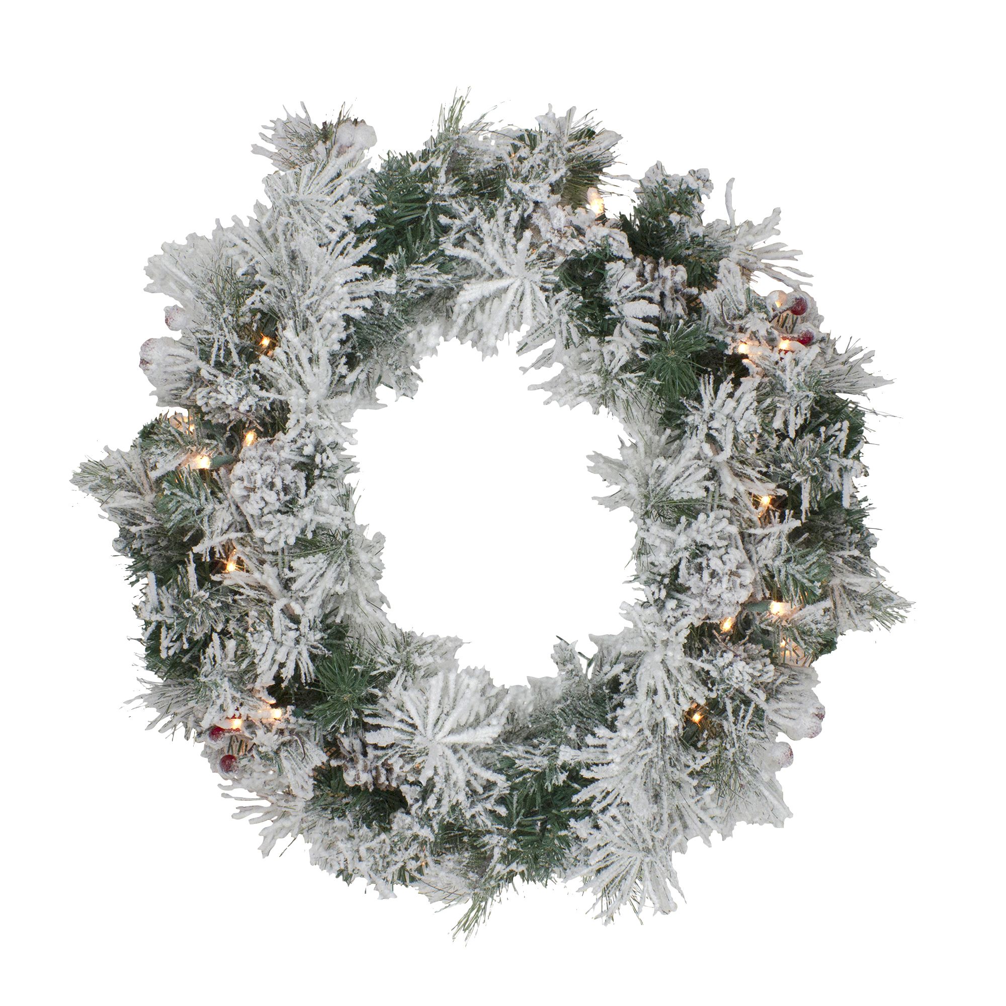 Northlight 24&quot; Pre-Lit Flocked Victoria Pine Artificial Christmas Wreath - Clear Lights