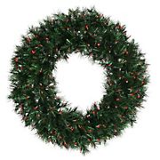 Vickerman 30&quot; Pre-Lit Midnight Green Pine Christmas Wreath - Red Dura Lights