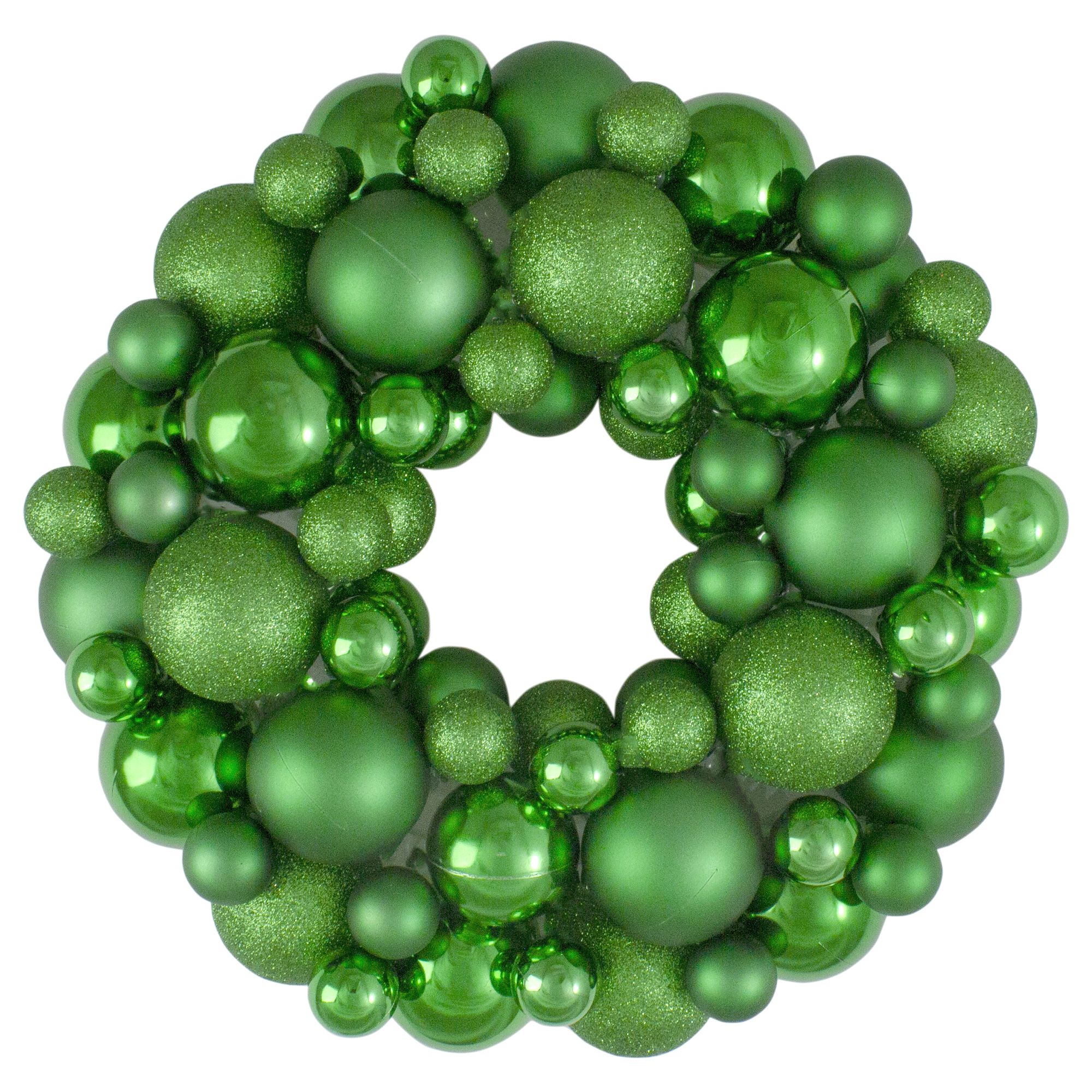 Northlight 13&quot; Green 3-Finish Shatterproof Ball Christmas Wreath - Unlit