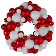 Northlight 13&quot; Red and White 3-Finish Shatterproof Ball Christmas Wreath - Unlit