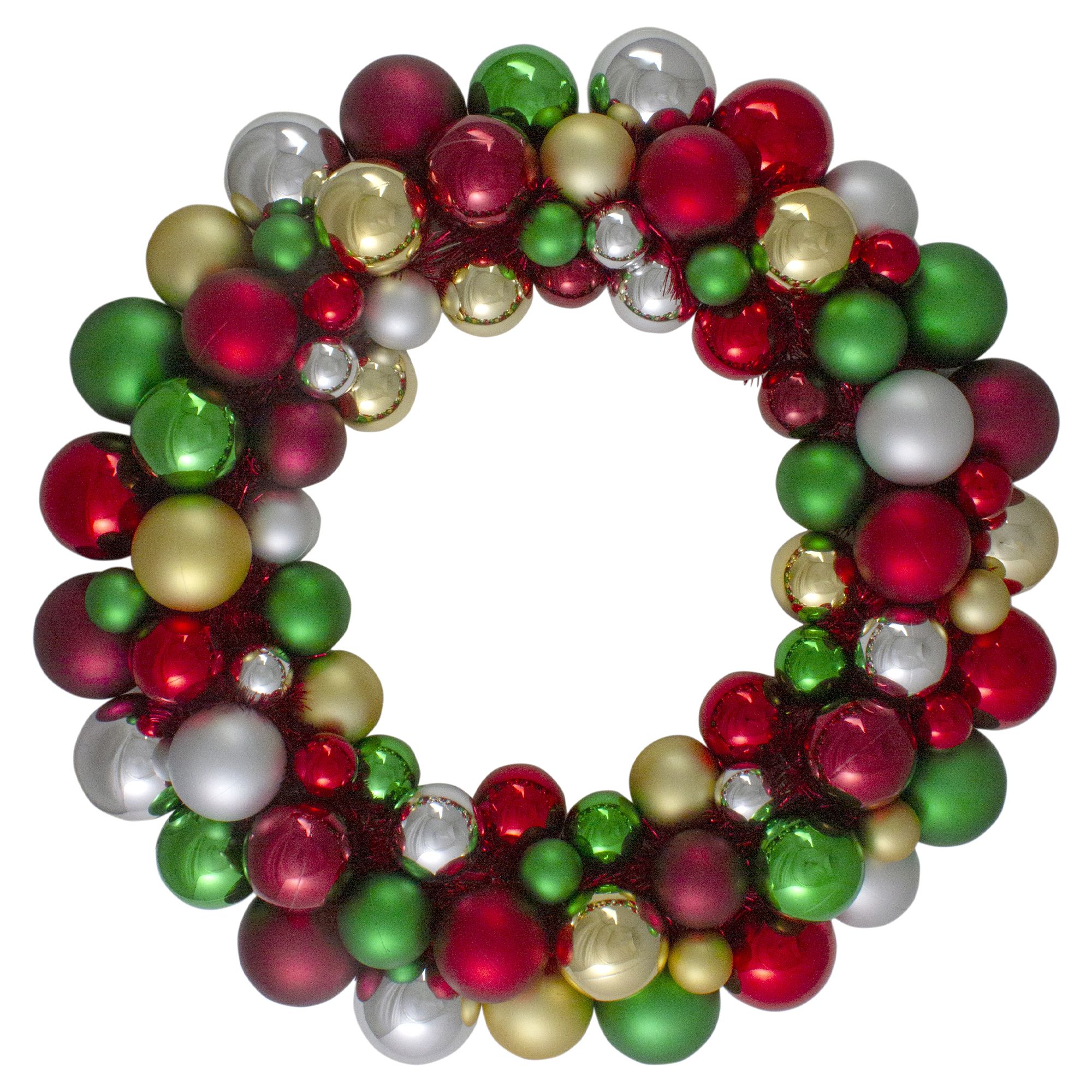 Northlight 24&quot; Traditional Colored 2-Finish Shatterproof Ball Christmas Wreath - Unlit