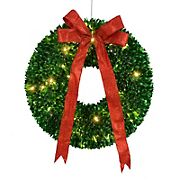 Northlight  28&quot; Pre-Lit Glittered Leaves Artificial Christmas Wreath - Clear Lights