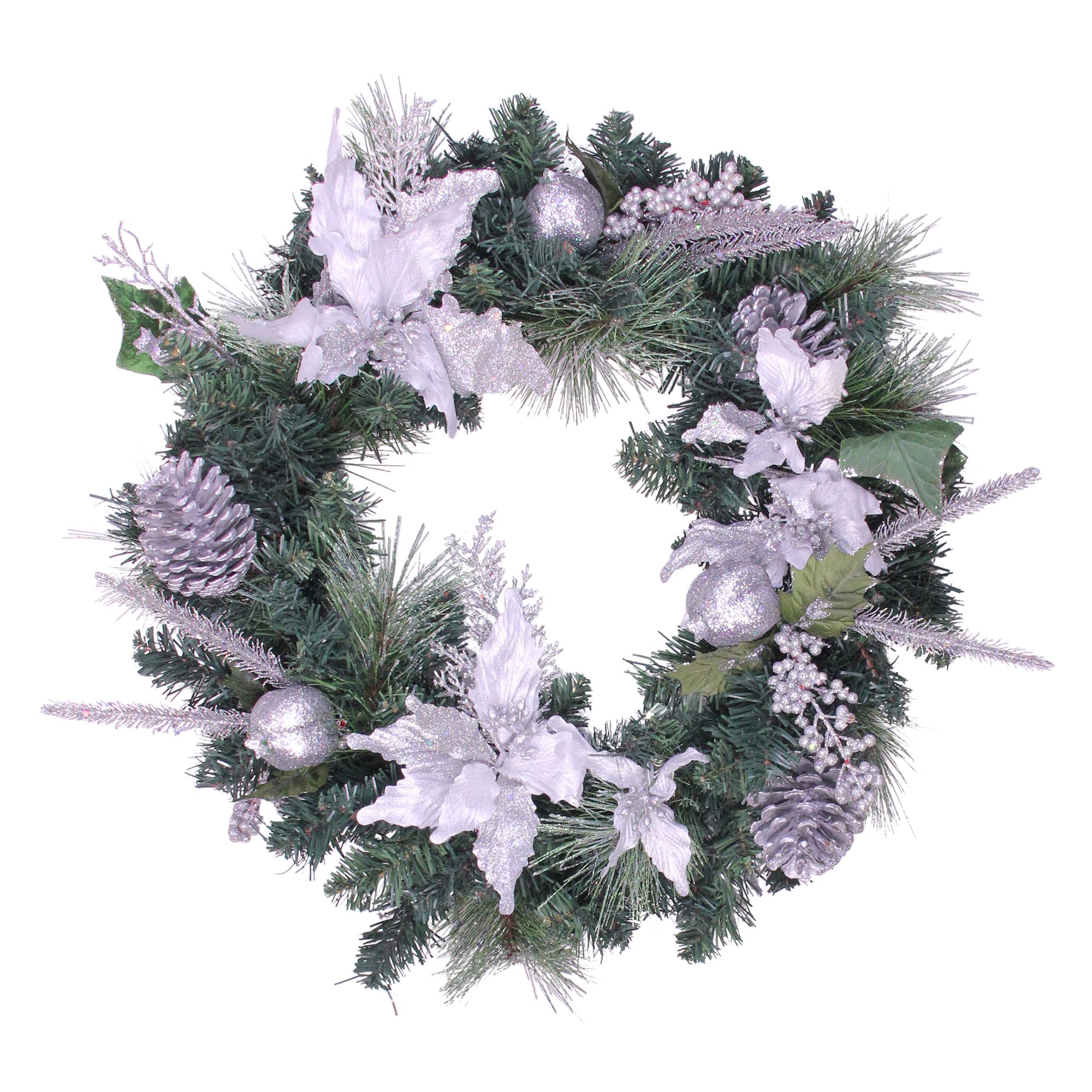Northlight 24&quot; White Poinsettia and Pine Cone Artificial Christmas Wreath - Unlit
