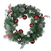 Northlight 24&quot; Red and Silver Ornaments Artificial Christmas Wreath - Unlit