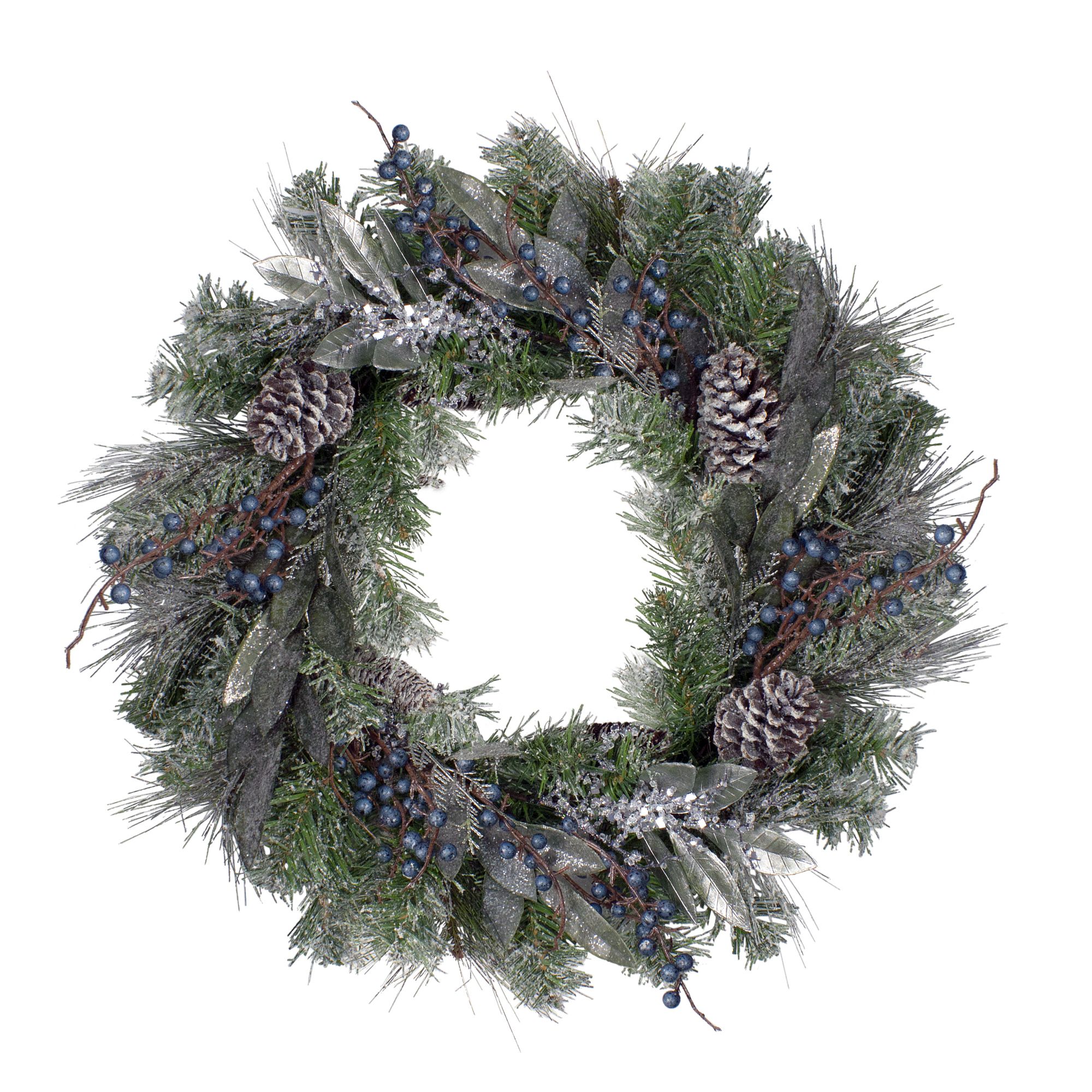 Northlight 24&quot; Mixed Pine and Blueberries Artificial Christmas Wreath - Unlit