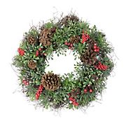 Northlight 24&quot; Glittered Pine Cone and Red Berry Artificial Christmas Wreath - Unlit