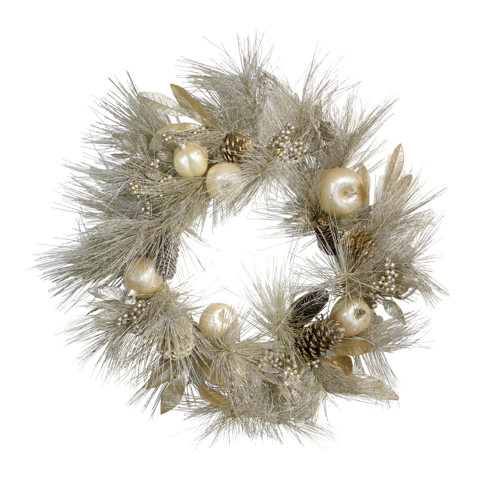 Northlight 24&quot; Champagne Gold Pomegranate and Apple Pine Needle Christmas Wreath - Unlit