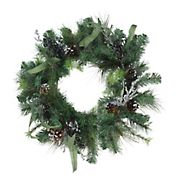 Northlight 24&quot; Mixed Pine with Blueberries Pine Cones and Ice Twigs Artificial Christmas Wreath - Unlit