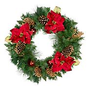 Northlight 24&quot; Green Pine and Poinsettias Artificial Christmas Wreath - Unlit