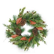 Northlight 26&quot; Mixed Pine with Red Leaves and Pine Cones Artificial Christmas Wreath - Unlit