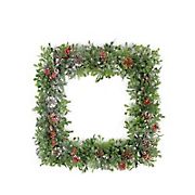 Northlight 18&quot; Square Boxwood and Berries Pine Cone Artificial Christmas Wreath - Unlit
