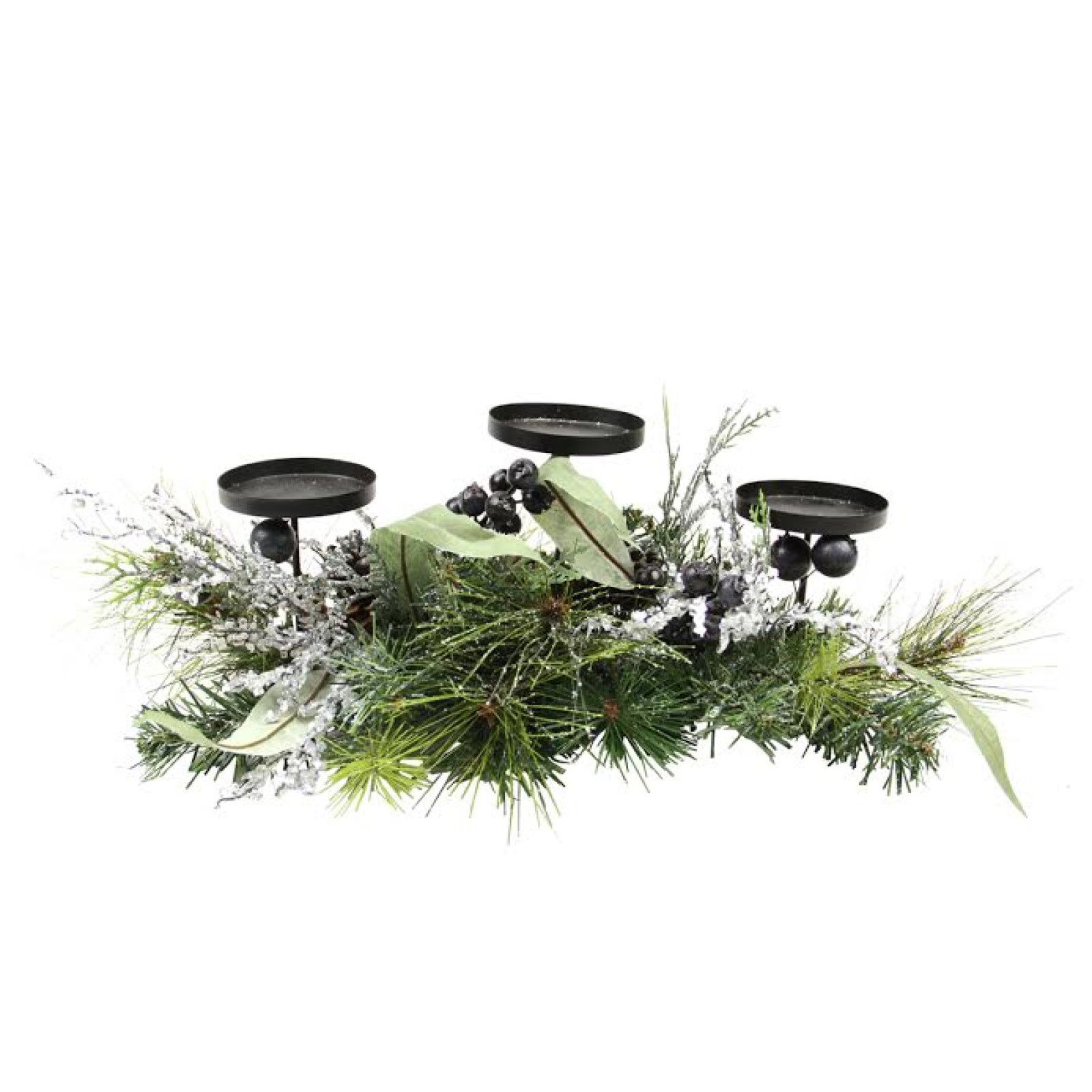Northlight 22&quot; Mixed Pine with Blueberries Christmas Candle Holder Centerpiece - Green and Silver
