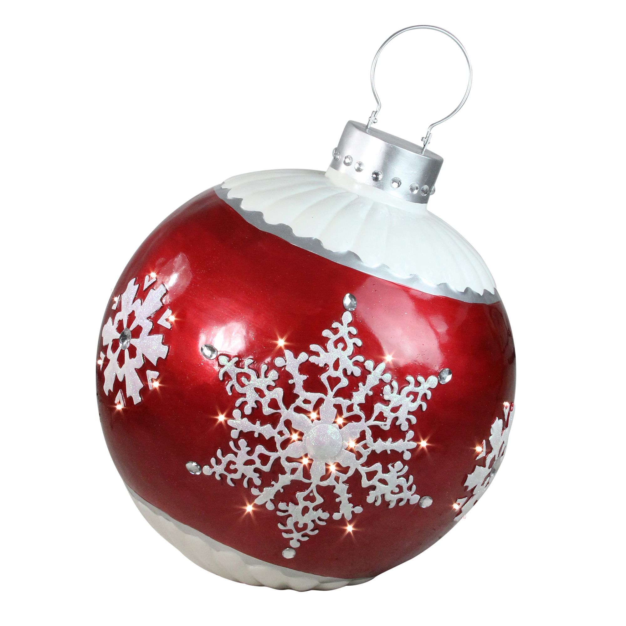 Northlight 26.5&quot; LED Lighted Ball Christmas Ornament with Snowflake Outdoor Decoration - Red