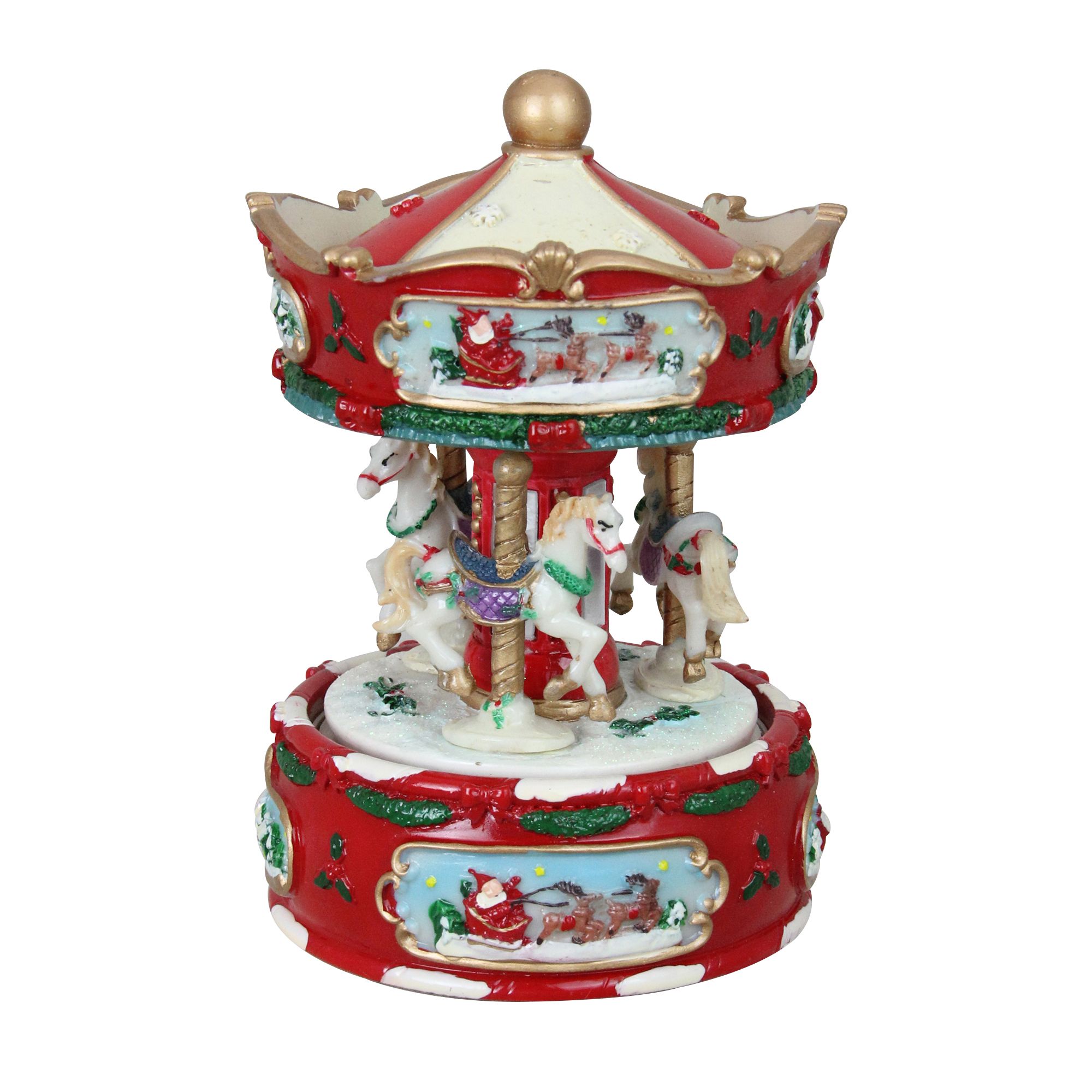 Northlight 6.5&quot; Animated Musical Carousel Christmas Music Box - Red and White