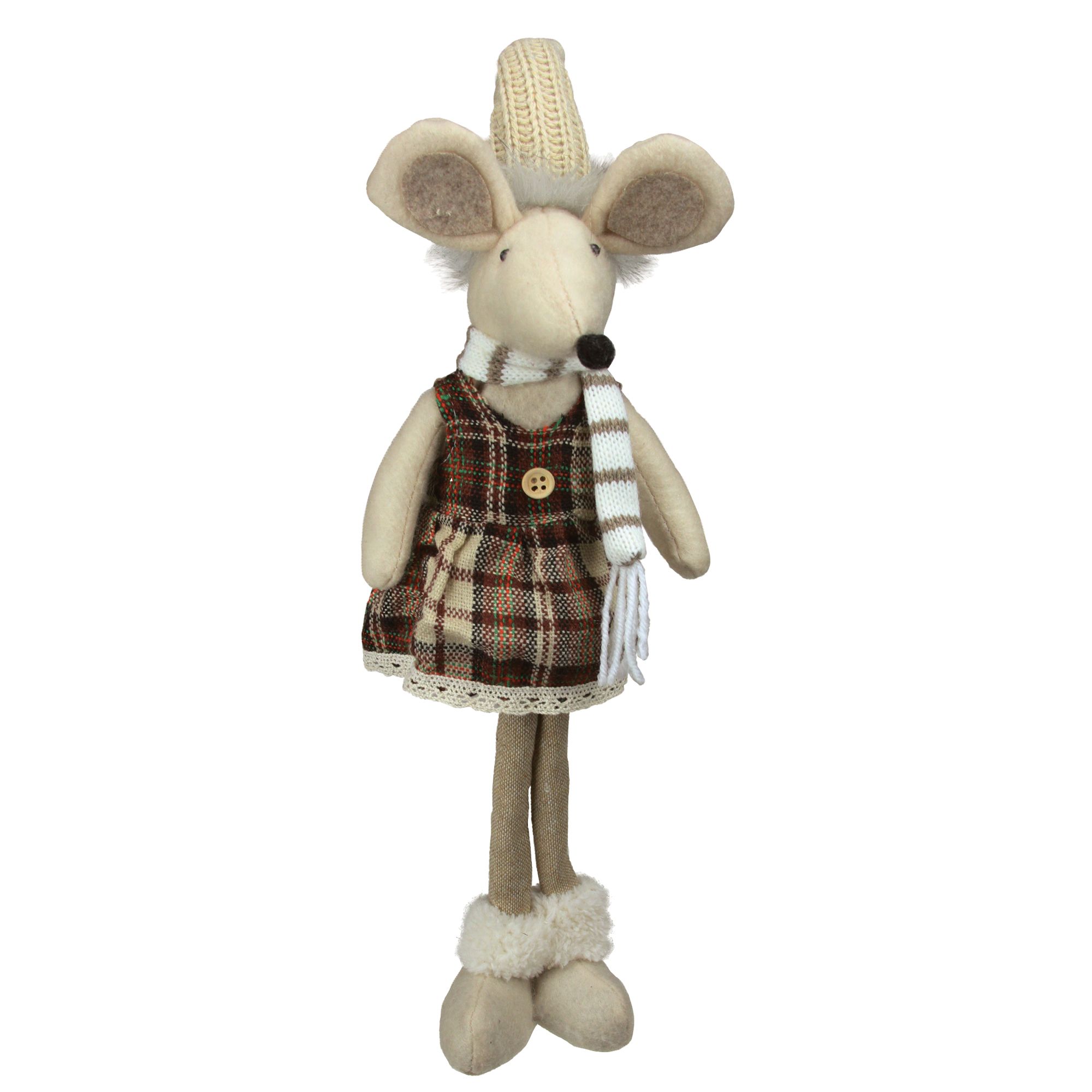 Northlight 21&quot; Standing Girl Mouse in Plaid Dress Christmas Tabletop Figure - Beige and Brown