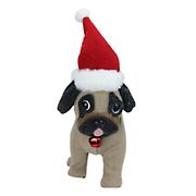 Northlight 13.25&quot; Plush Pug Dog with Santa Hat Christmas Decoration - Brown and Gray