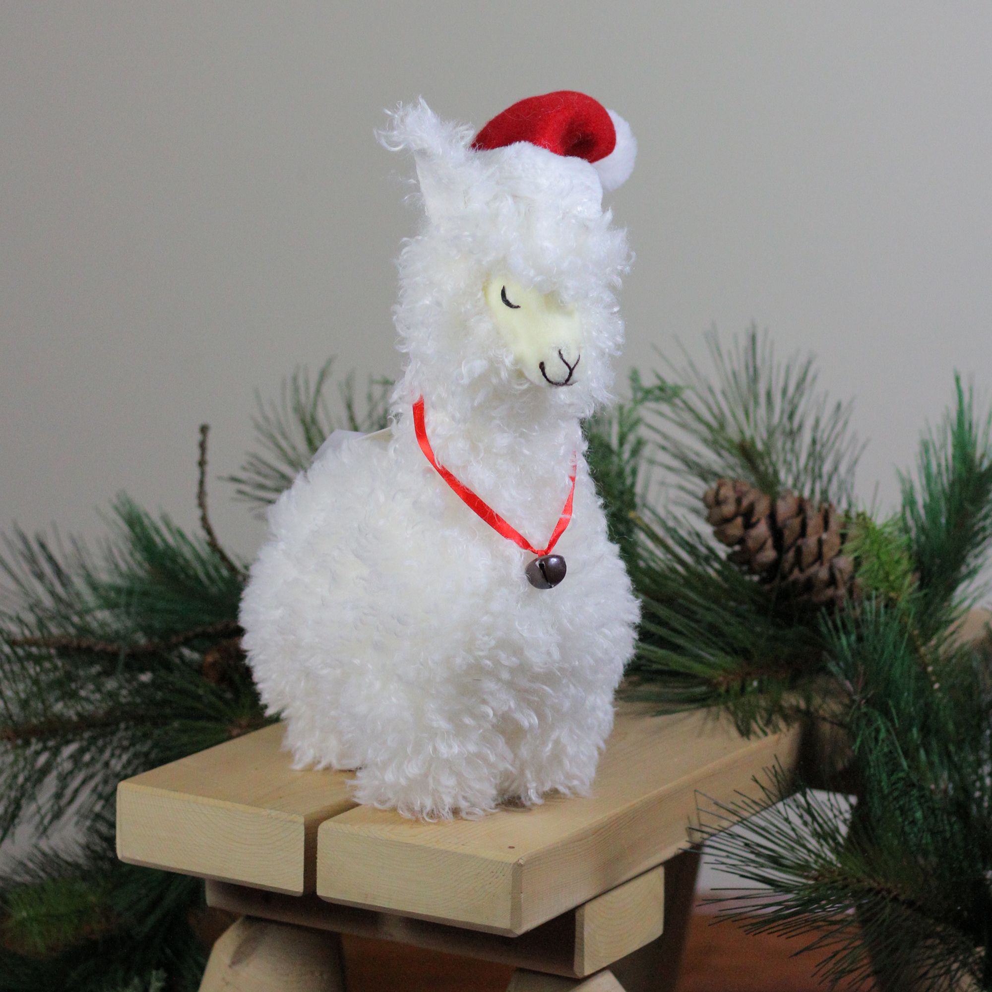 Northlight 13&quot; Plush Standing Llama with Jingle Bell Necklace Christmas Tabletop Figure