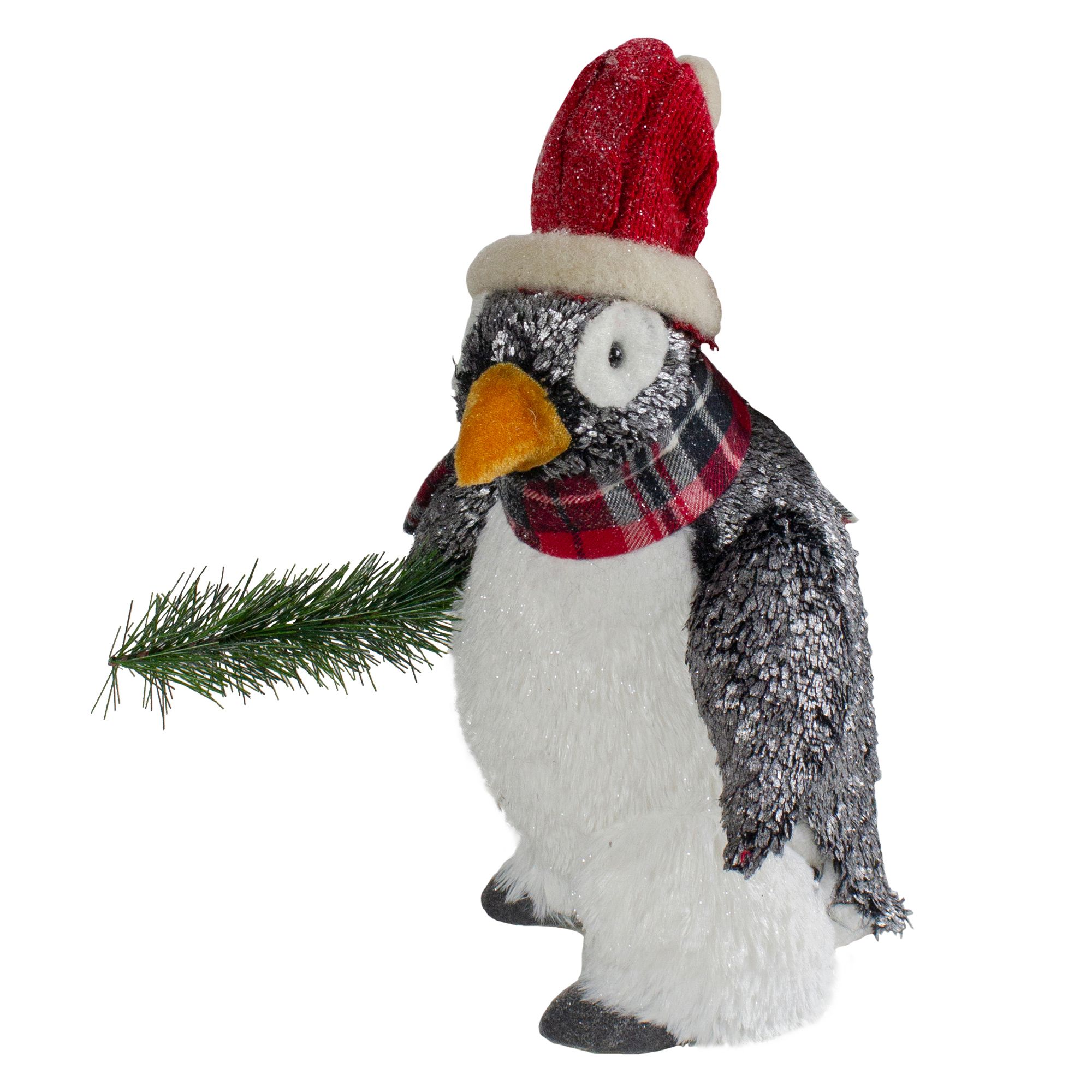 Northlight 13&quot; Plush Penguin with Pine Branch Christmas Figure