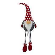 Northlight 24&quot; Hanging Leg with Polka-Dot Snow Cap Smiling Gnome - Gray and Red