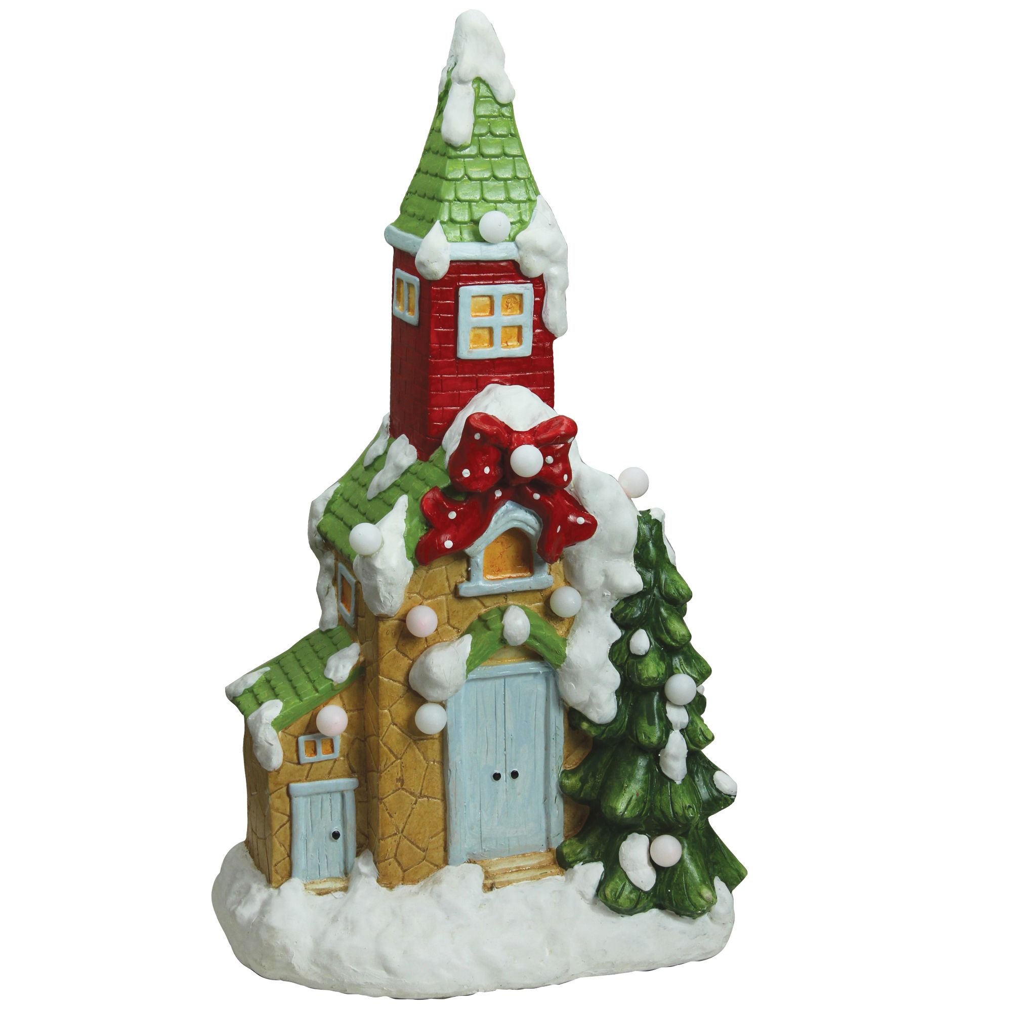 Northlight 21.25&quot; Pre-Lit LED Snow Covered Church Christmas Tabletop Figurine - Green and White