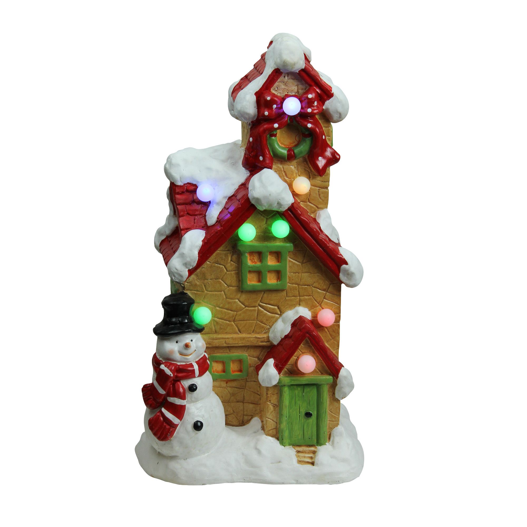 Northlight 17&quot; LED Lighted Snow Covered Cottage Musical Christmas Tabletop Decor - Brown and Red