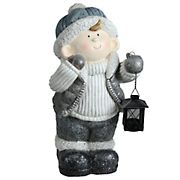 Northlight 18.5&quot; Little Boy Holding Tea Light Lantern Christmas Tabletop Figure - White and Gray