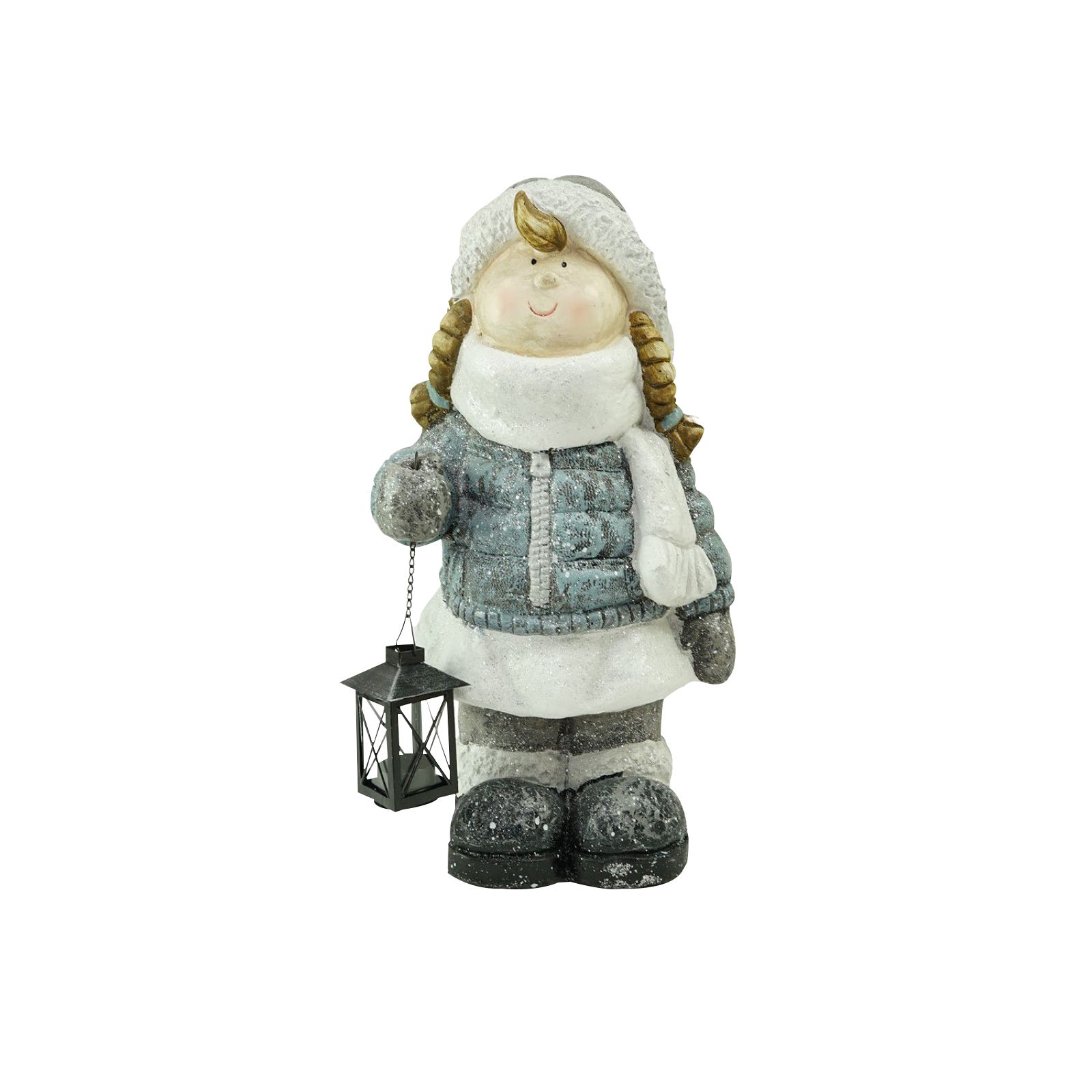 Northlight 18&quot; Snowy Woodlands Little Girl Holding Tea Light Lantern Christmas Figurine