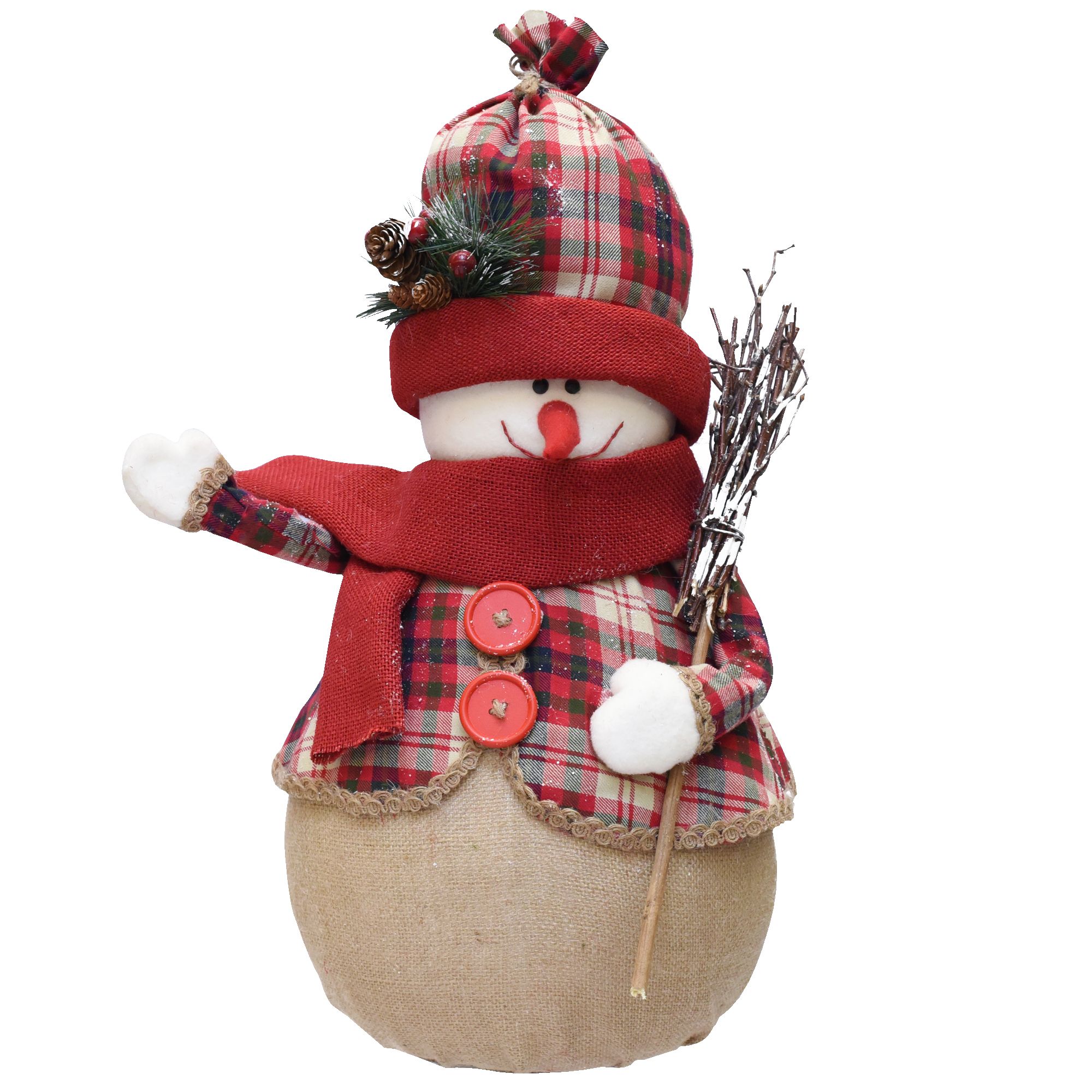 Northlight 22&quot; Snowman with Broom Christmas Tabletop Figurine - Red and Brown