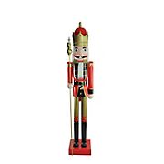 Northlight 6' Giant Commercial Size Wooden Red  Black and Gold Christmas Nutcracker King with Scepter