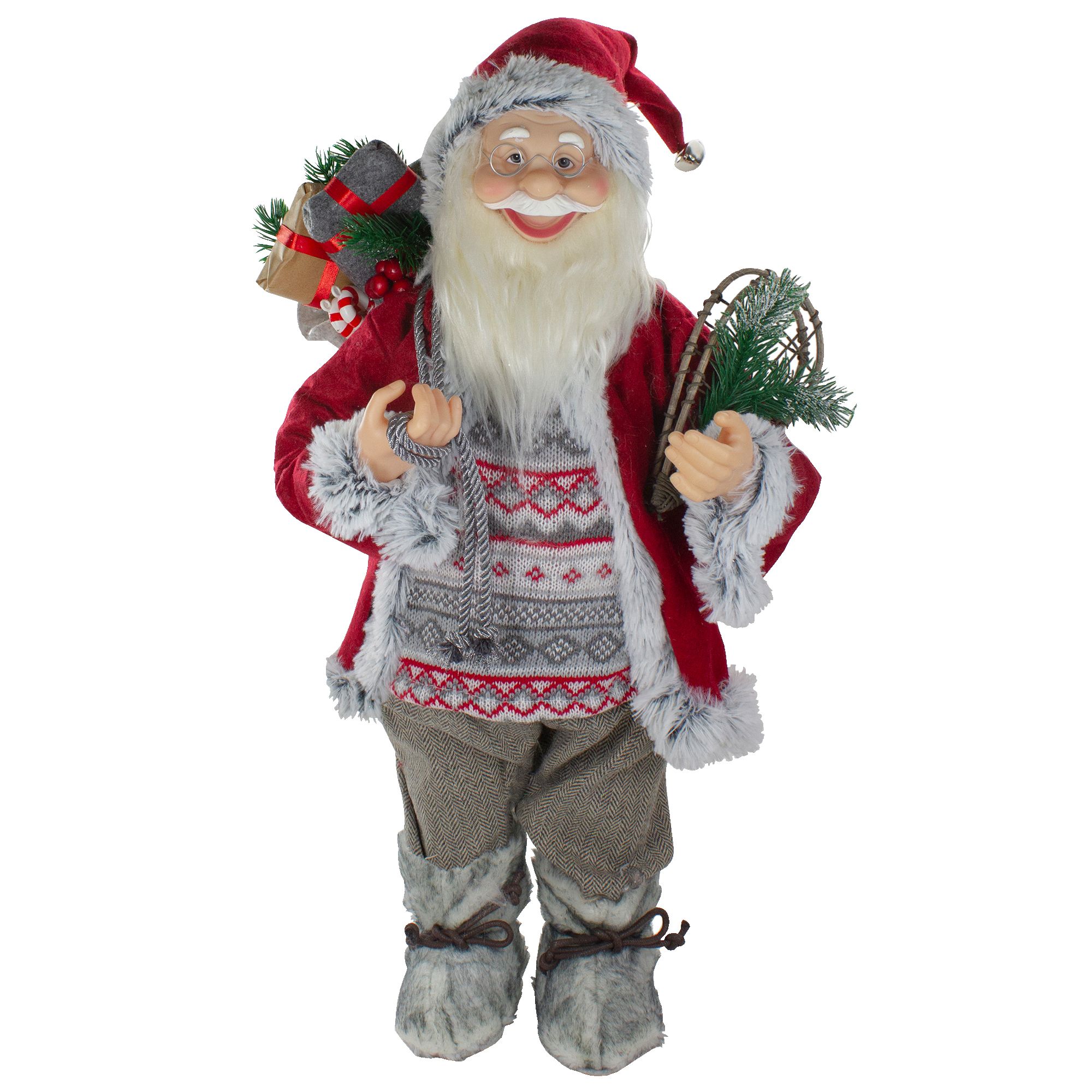 Northlight 2' Standing Santa Christmas Figure Carrying Snow Shoes and Presents