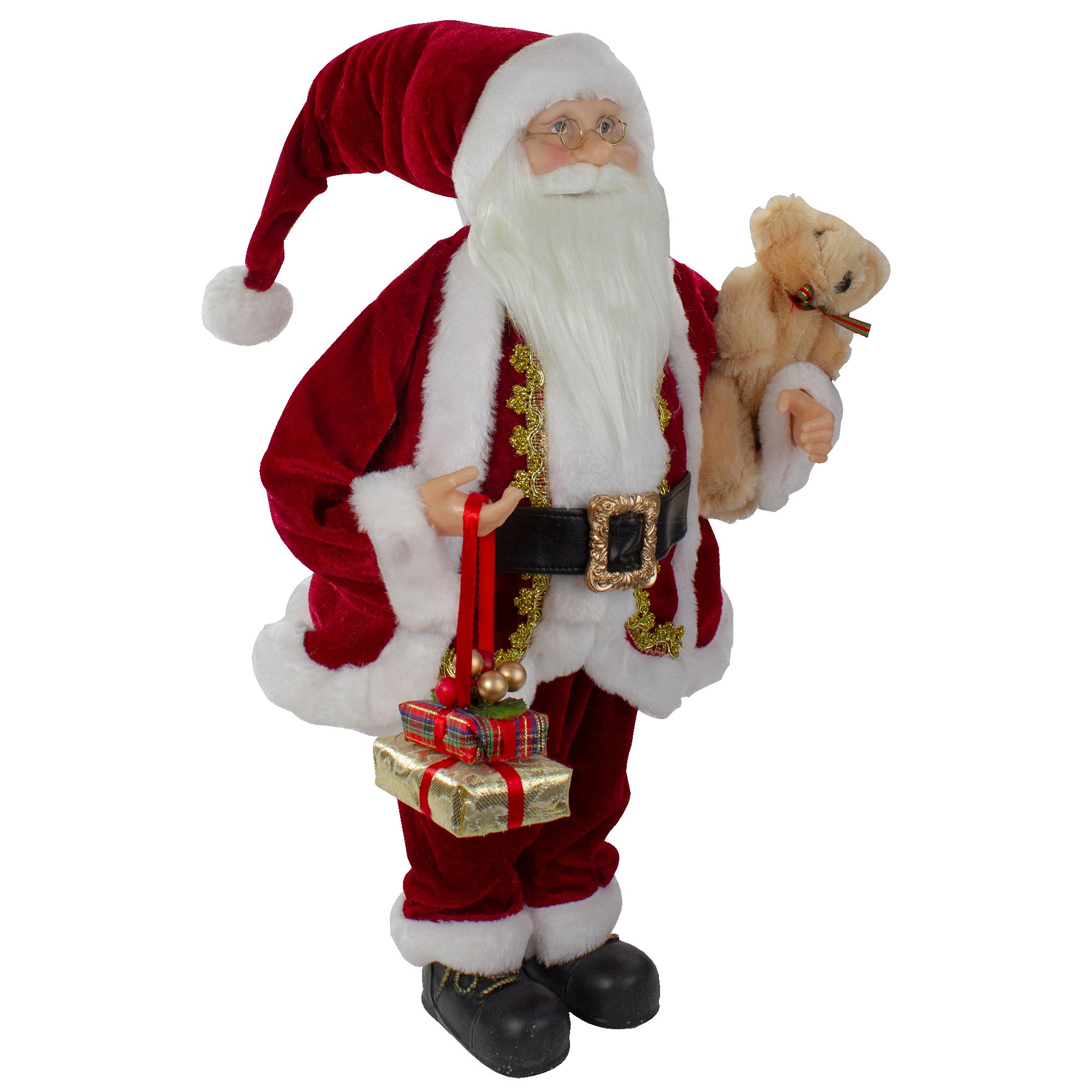 Northlight 2' Traditional Santa Christmas Figure with a Plush Bear - Brown