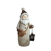 Northlight 19.75&quot; Santa with Tea Light Candle Lantern and Shoulder Bag Christmas Figurine - Ivory