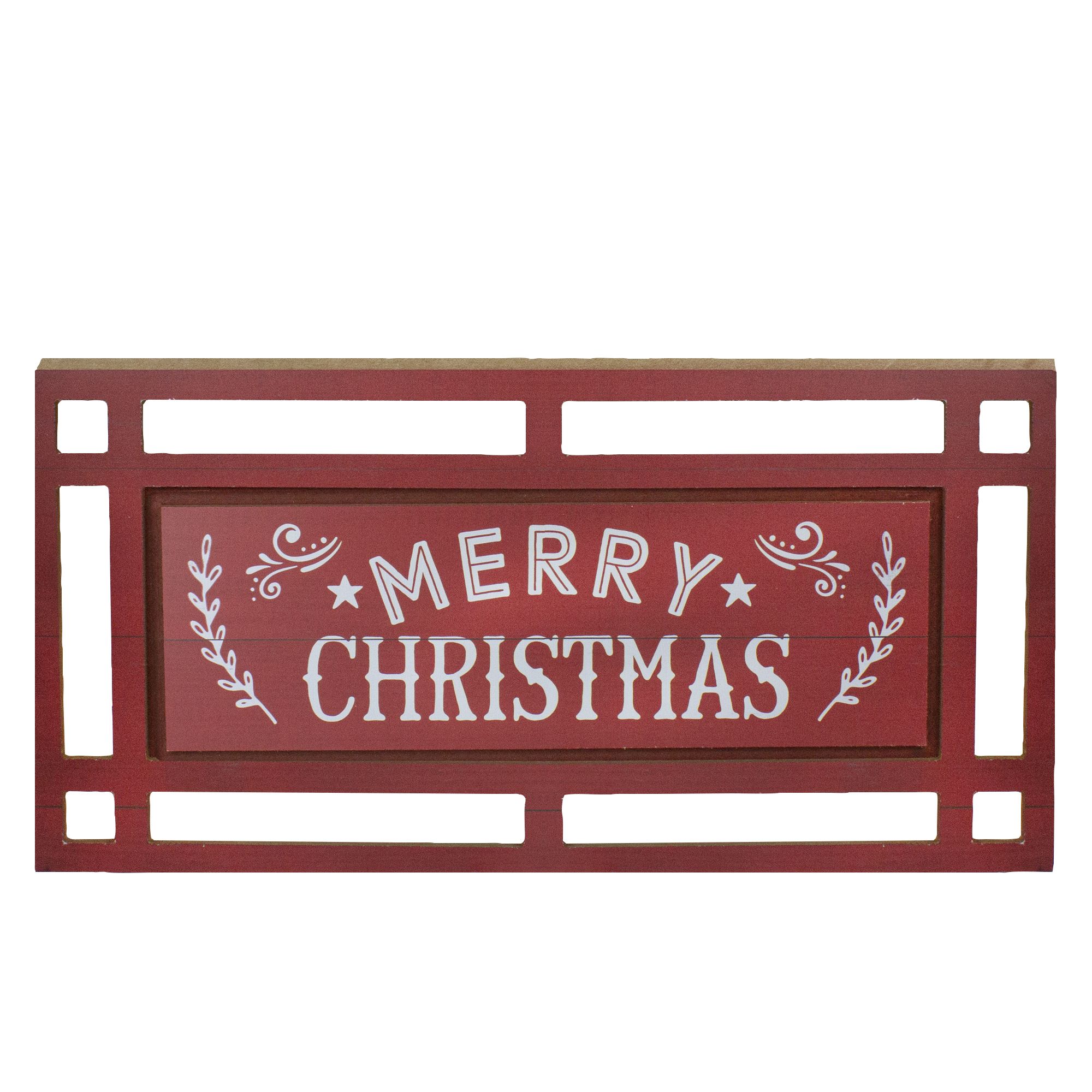 Northlight 24&quot; Merry Christmas Rectangular Carved Wooden Wall Sign - Red and White