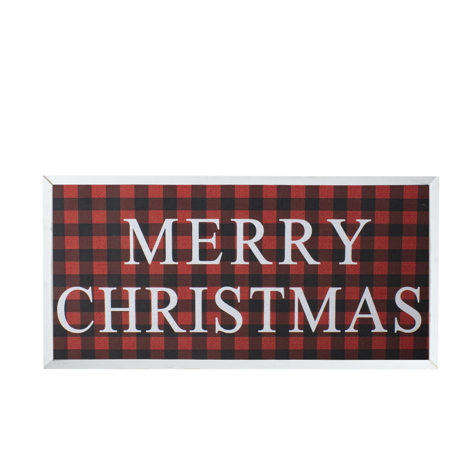 Northlight 24&quot; Buffalo Plaid Merry Christmas Wooden Hanging Wall Sign - Red and Black