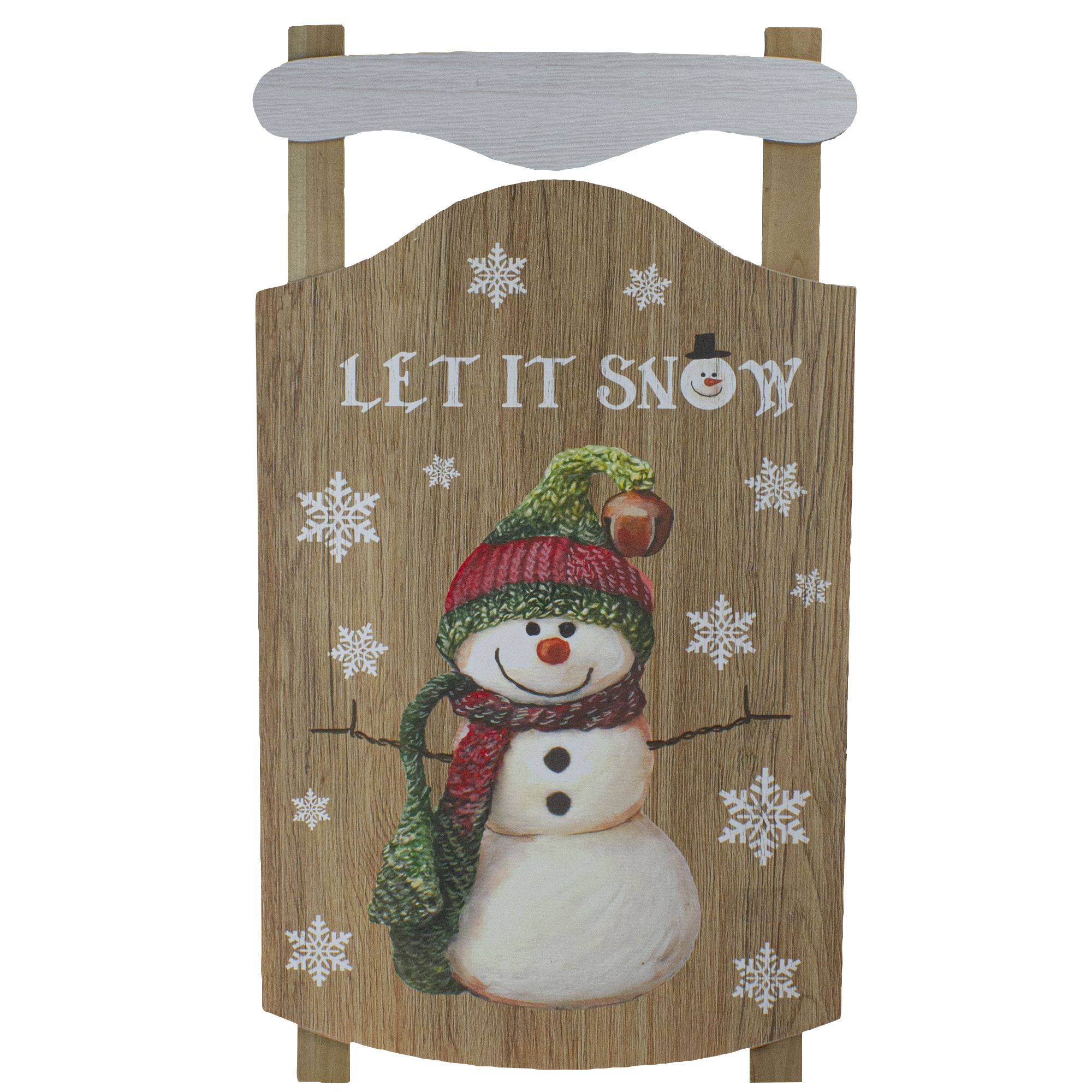 Northlight 24&quot; Let It Snow Wooden Sled Snowman and Snowflakes Wall Sign