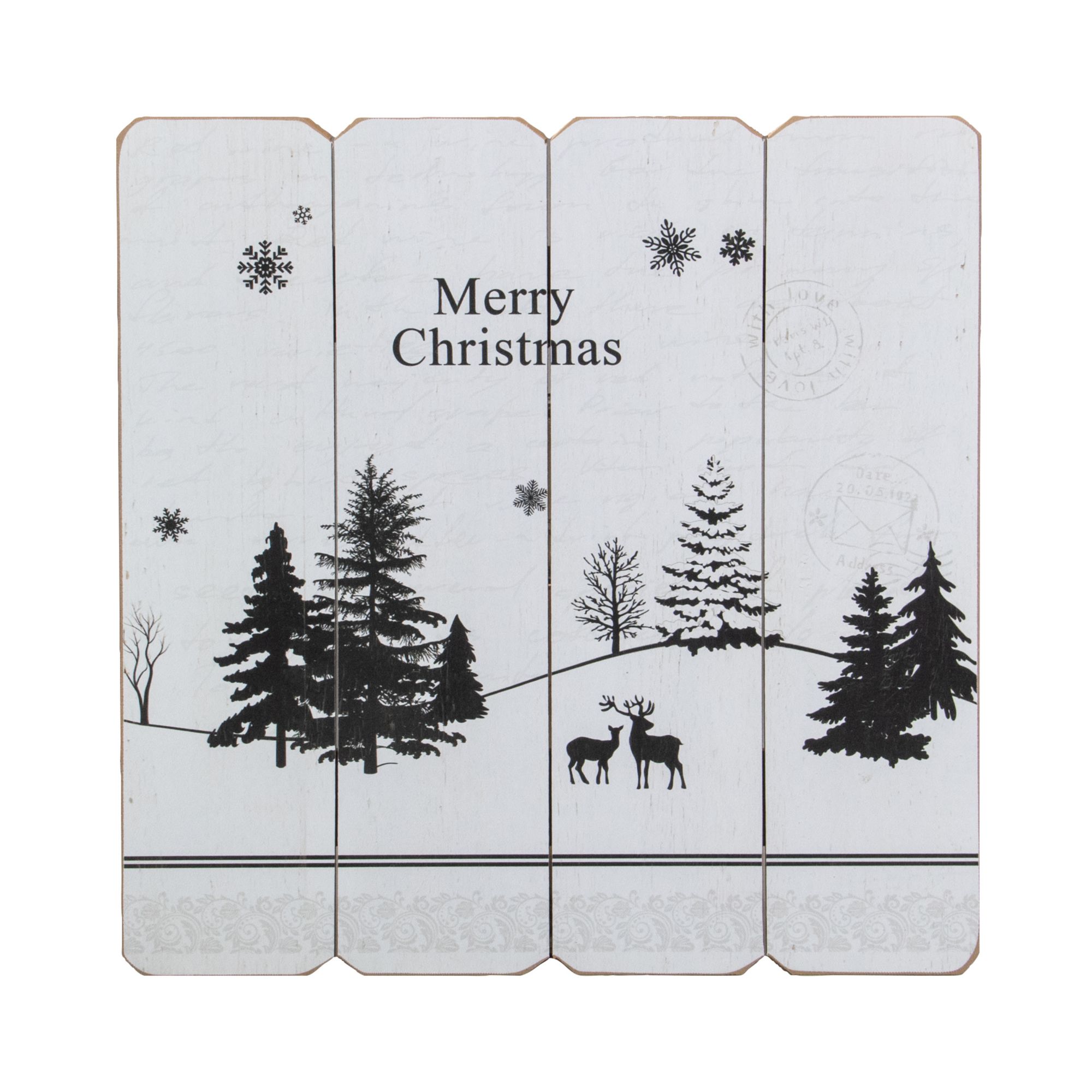 Northlight 16&quot; Merry Christmas Post Card Winter Scene Wooden Wall Sign - White