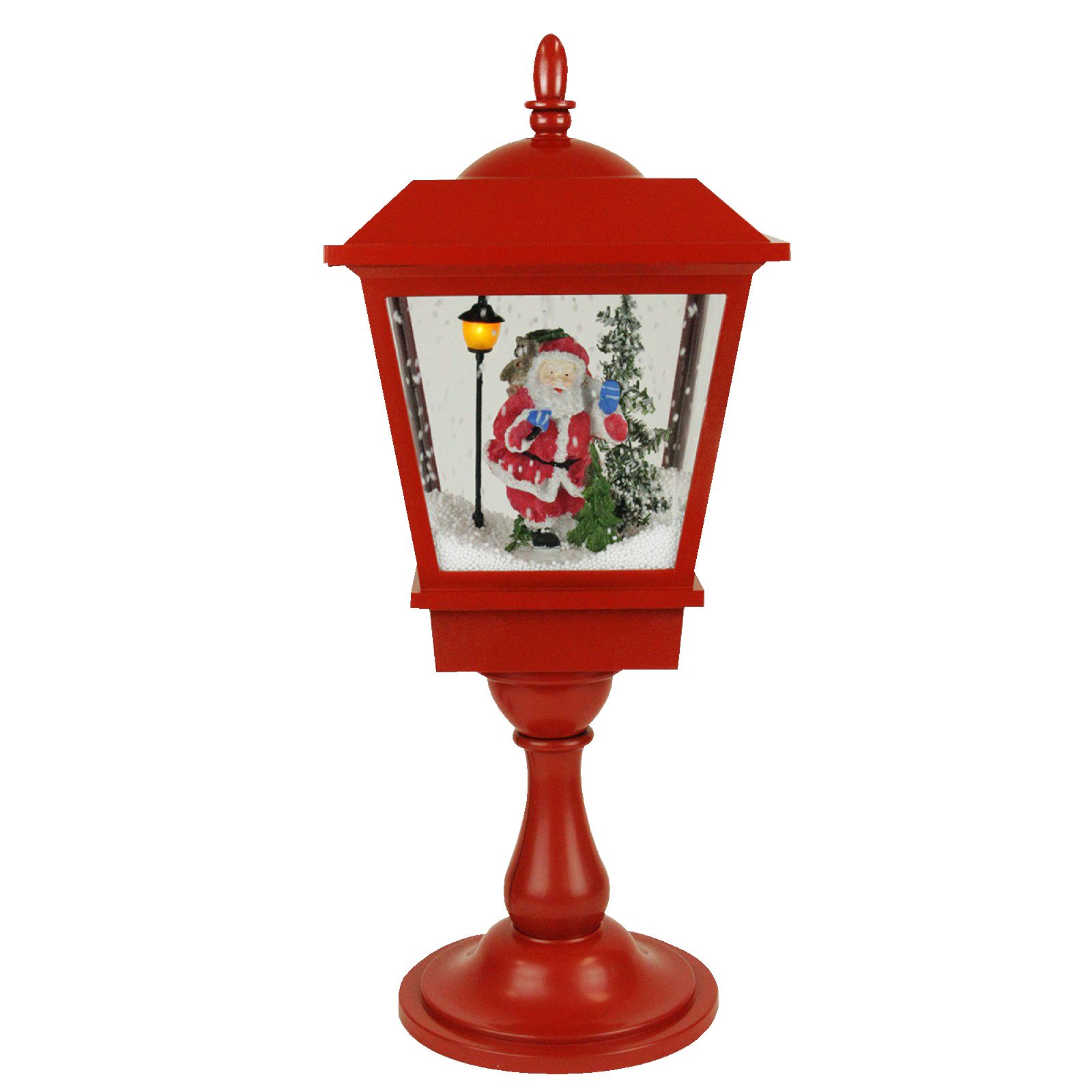 Northlight 25.25&quot; Lighted Musical Santa Claus Snowing Table Top Christmas Street Lamp - Red