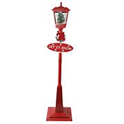 Northlight 70.75&quot; Musical Holiday Street Lamp with Christmas Tree Snowfall Lantern - Red