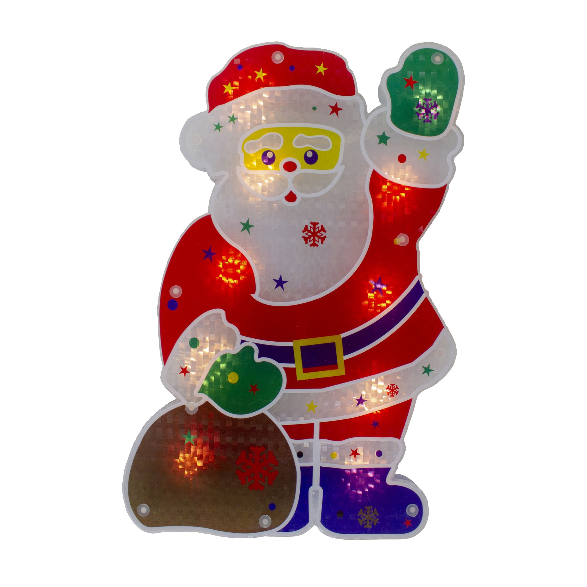 Northlight 13&quot; Lighted Holographic Santa Claus Christmas Window Silhouette Decoration - Red and White