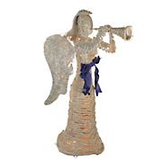 Northlight 4.25' Lighted Glitter Dusted Angel with Horn Outdoor Christmas Yard Art Decor - Silver and Beige