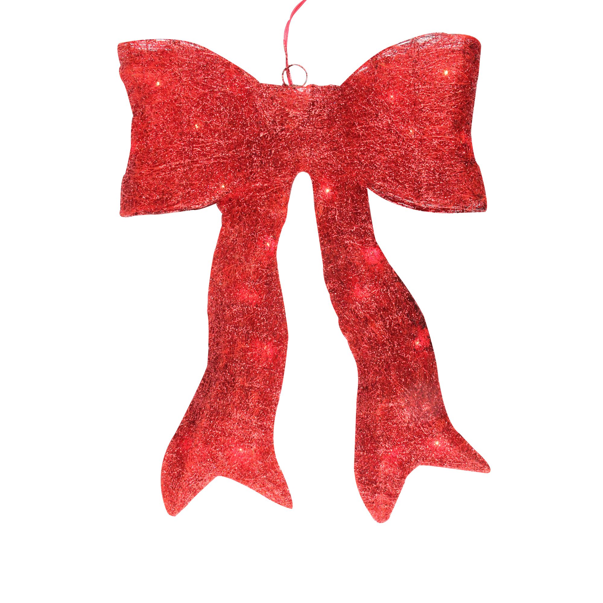 Northlight 24&quot; Sparkling Lighted Sisal Bow Christmas Outdoor Decoration - Red