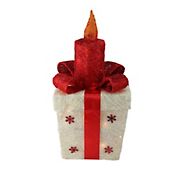 Northlight 20&quot; Lighted Sisal Gift Box Christmas Outdoor Decoration - White and Red