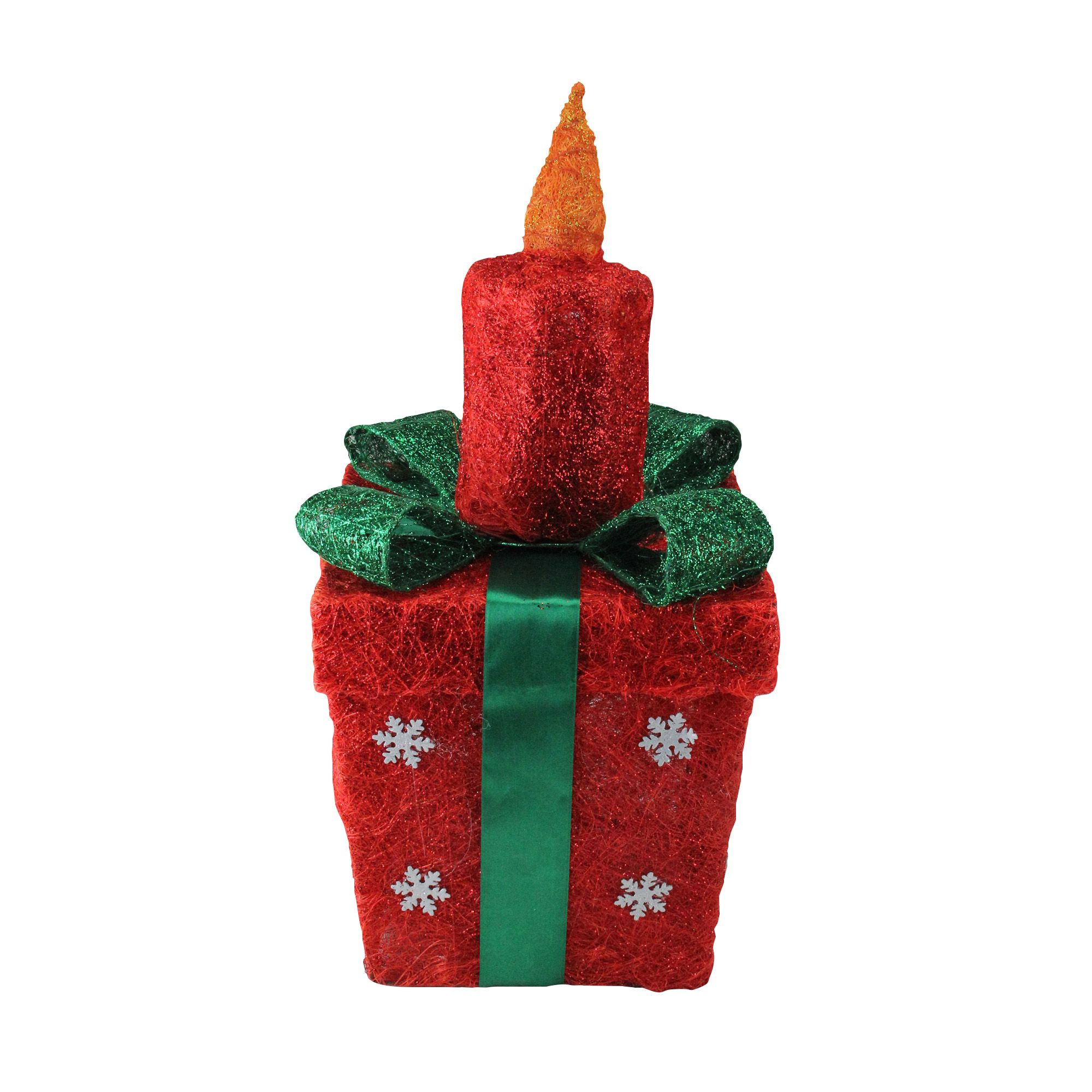 Northlight 20&quot; Lighted Sisal Gift Box with Candle Christmas Outdoor Decoration - Red and Green