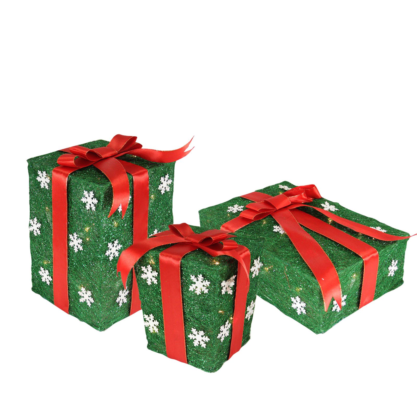 Northlight 3-Pc. 13&quot; Pre-Lit Gift Boxes Outdoor Christmas Decorations - Green and Red