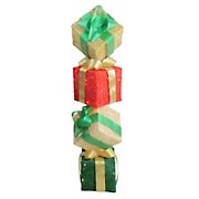 Northlight 45&quot; Lighted Sisal Tower Stacked Gift Boxes Outdoor Christmas Decor - Red and Green