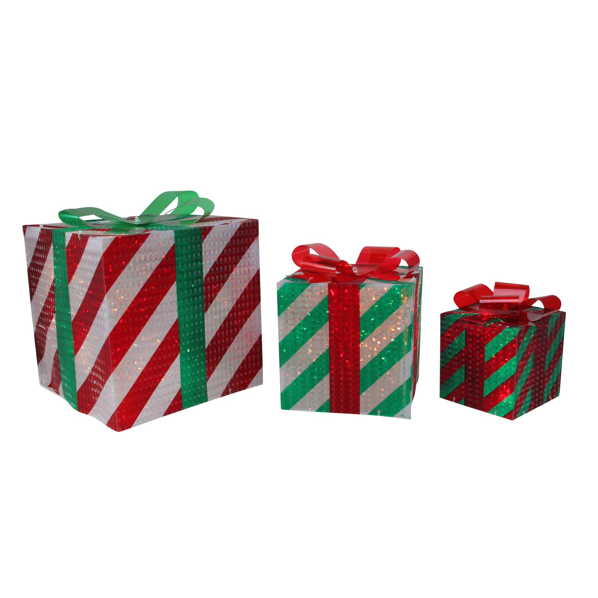 Northlight 3-Pc. 8&quot; Striped Gift Boxes Outdoor Christmas Decorations - Red and Green